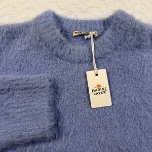 Marine Layer Teddy Eyelash Crewneck Wool Blend Sweater Hydrangea Blue Womens M